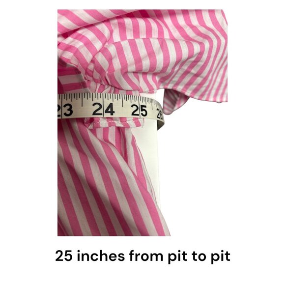 Pink & White Striped Ruffle Button-Down Blouse By Karlie Large Cotton Womens - Picture 9 of 10
